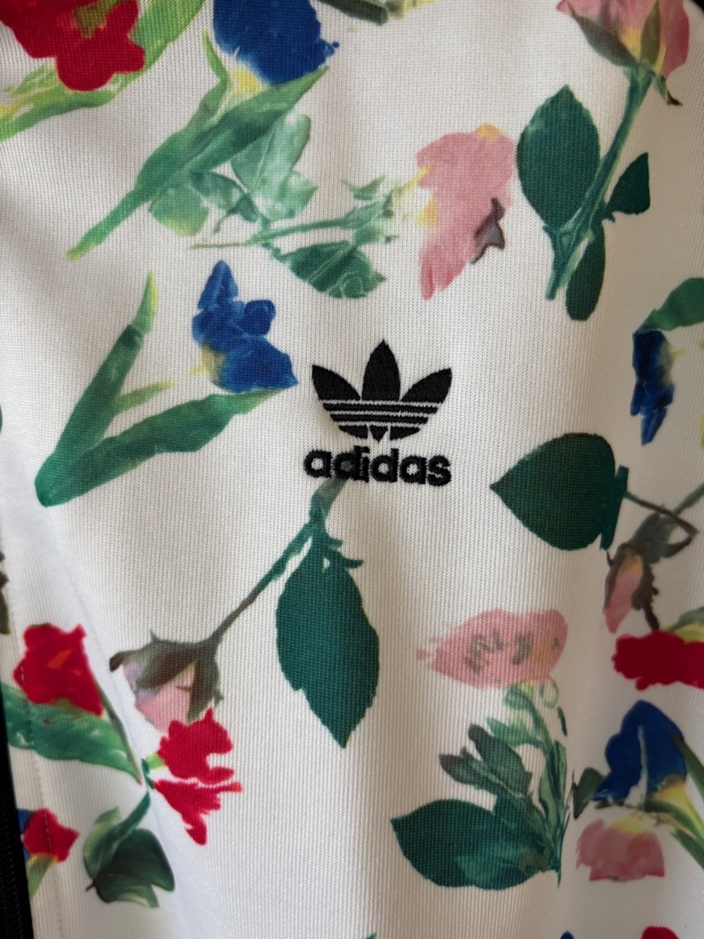 adidas White Floral Track Bomber Jacket with Black Trim - Picture 2 of 4